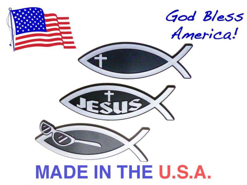 3 different christian fish emblems 5.5" for your auto, car, truck ...