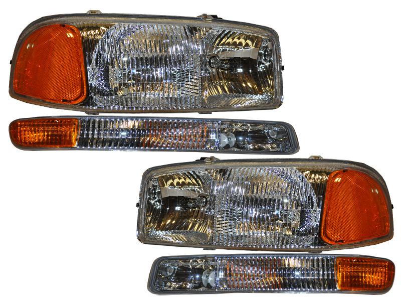 99-06 gmc sierra / 00-06 yukon headlights headlamps pair 4 pc set halogen new