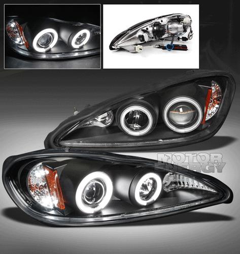 1999-2005 pontiac grand am ccfl halo projector headlights black 2002 2003 2004