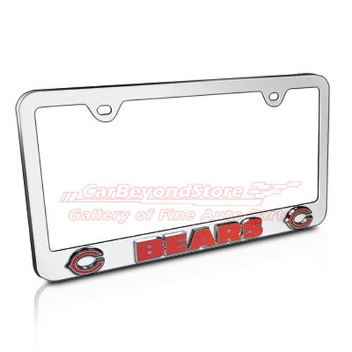 Nfl chicago bears 3d chrome metal license plate frame, licensed + free gift