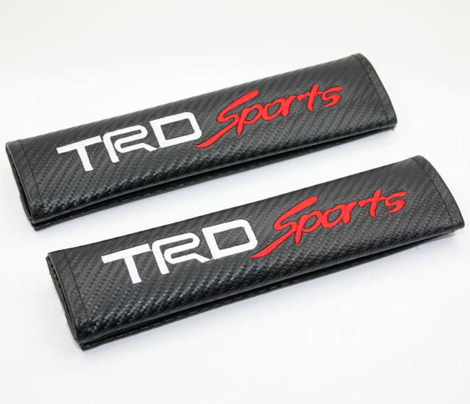 A pair trd sports carbon fiber car seat belt cover shoulder pad pads for toyota