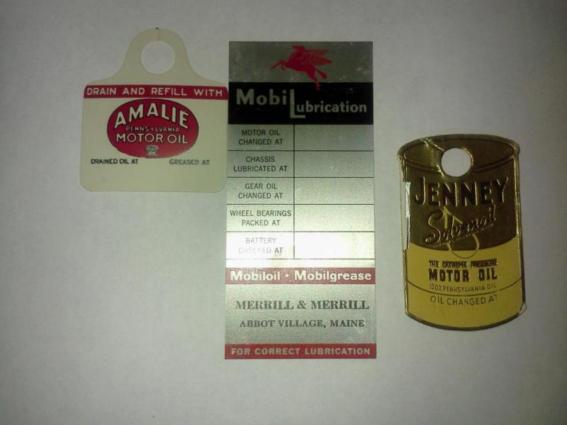 Old vintage mobile oil pegasus oil change tag amalie motor oil jenney motor oil