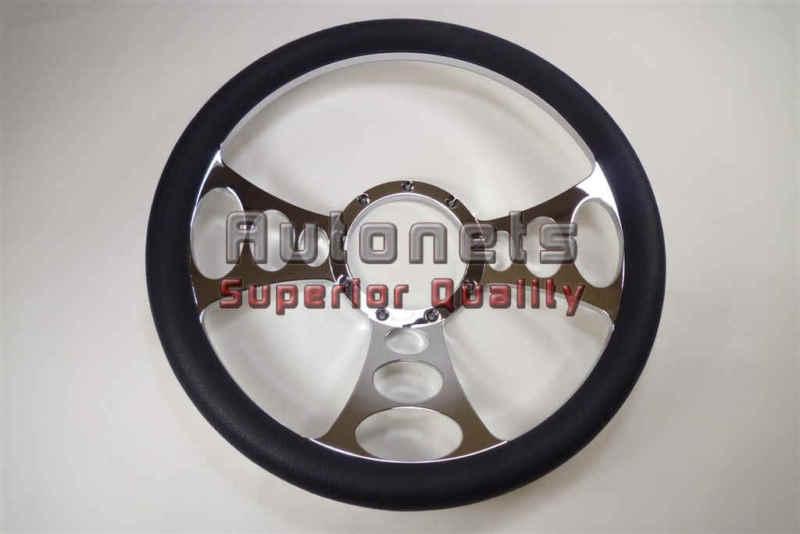 Black leather orbitor chevy pontiac steering wheel horn adapter aluminum