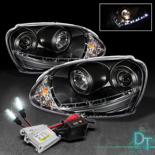 6000k slim xenon hid kit + black 06-09 gti jetta rabbit drl projector headlights