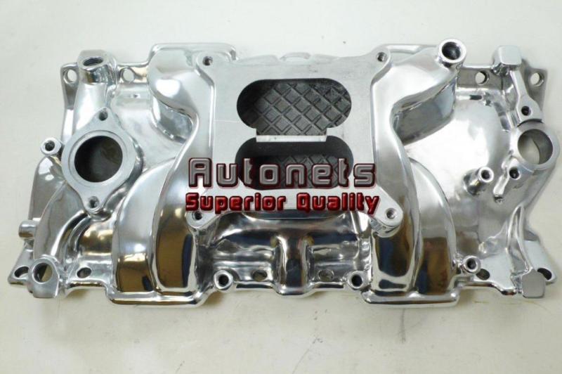 Sbc small block chevy polished aluminum dual plane square bore intake manifold