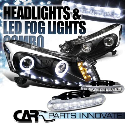 08-12 accord 4dr black halo smd led projector headlights+signal+6-led fog lamps