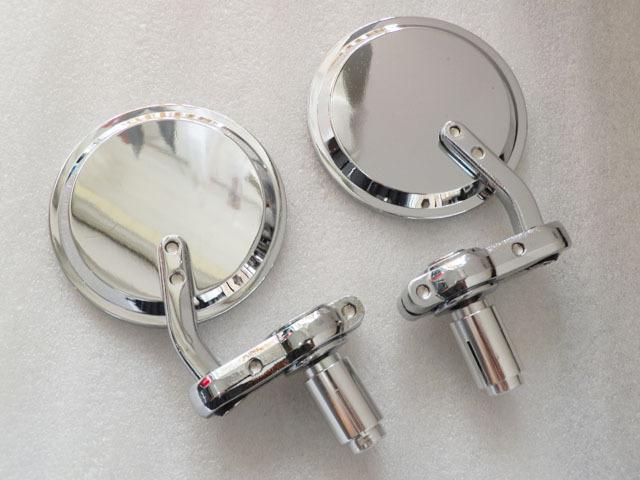 Chrome 3" round handle bar end mirrors for cafe racer clubman biker bobber buell