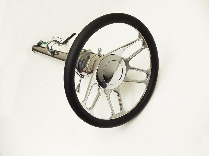 14" billet new age half  wrap steering wheel+ 28'' auto column w/key+adapter