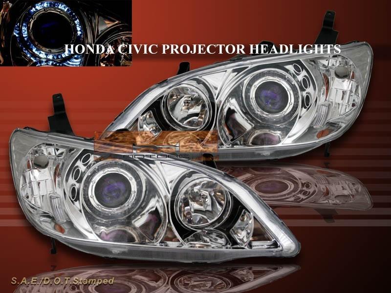 2004-2005 honda civic 2/4 door projector headlights halo chrome 2004 2005