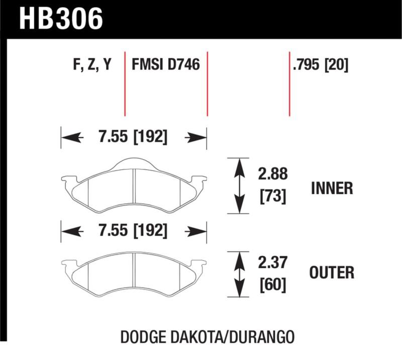 Hawk performance hb306f.795 disc brake pad 98-99 dakota durango