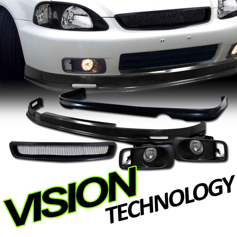 1999-2000 civic coupe/sedan mug style pu front+rear bumper lip+grill+fog lights