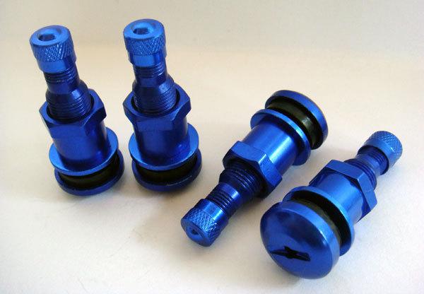 Set of 4 bbs racing wheels blue forged aluminum valve stems cap.