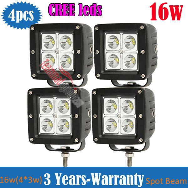 4x 4" 16w cree led work light offroad boat jeep truck 4wd car utv atv pickup van