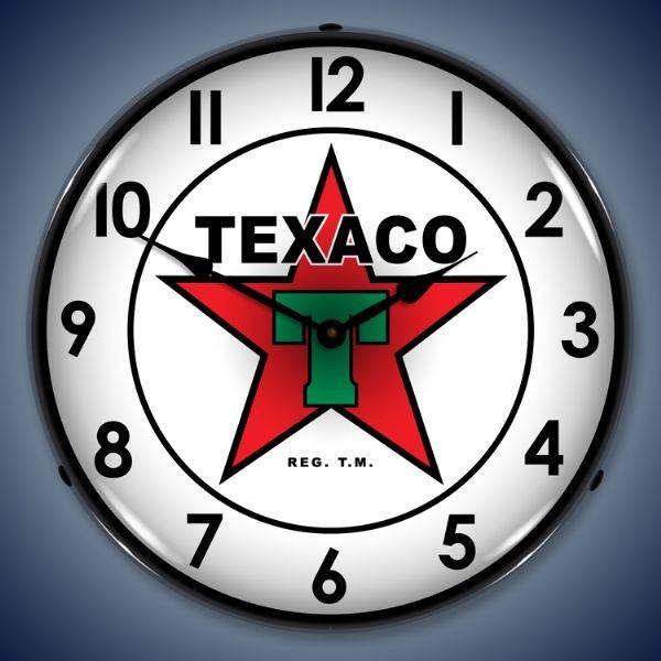 Texaco gasoline & oil lighted 14" wall clock sign art 24b vintagecar hot rod