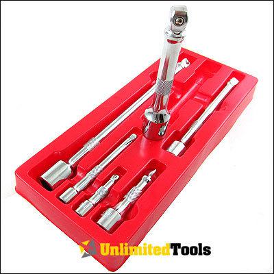 6 pc wobble extension bar cr-v 1/4" 3/8" 1/2"dr. tools automotive hand tools new