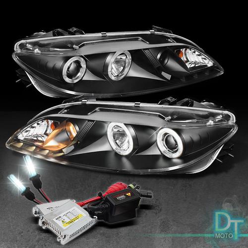 6000k slim xenon hid kit + black 03-06 mazda 6 halo drl led projector headlights