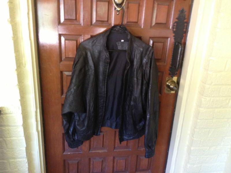  vintage   black leather motorcycle biker jacket size 40r