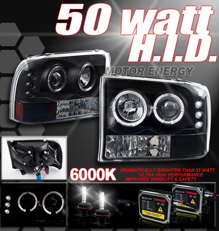 99-04 ford f250 f350 projector headlights+50w hid black