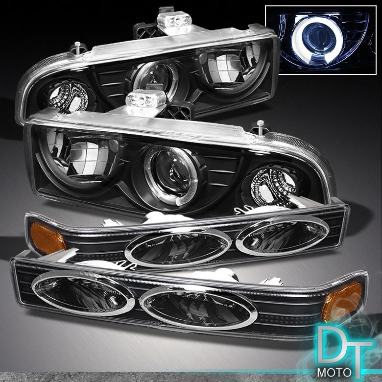 Black 98-04 chevy s10 blazer halo projector headlights +bumper signal lights