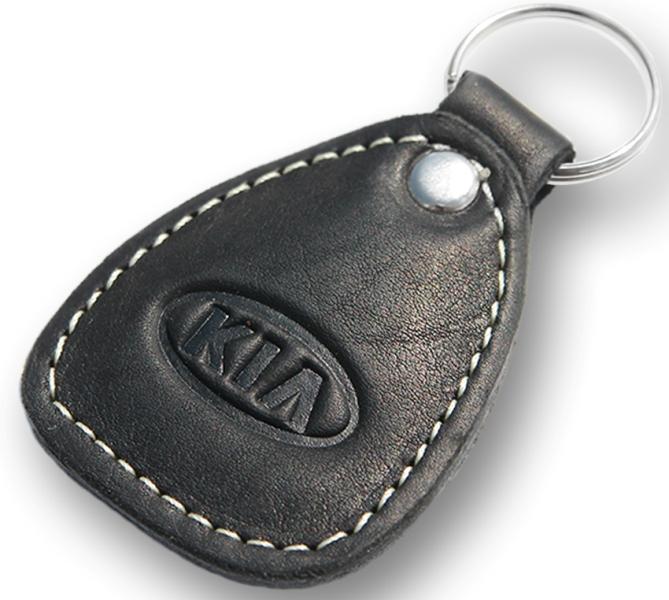 New leather black / white keychain car logo kia auto emblem keyring