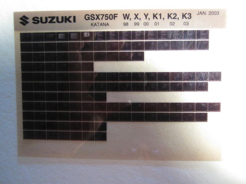 1998-2003 suzuki motorcycle gsx750f w x y z k1-3 katana microfiche part catalog 