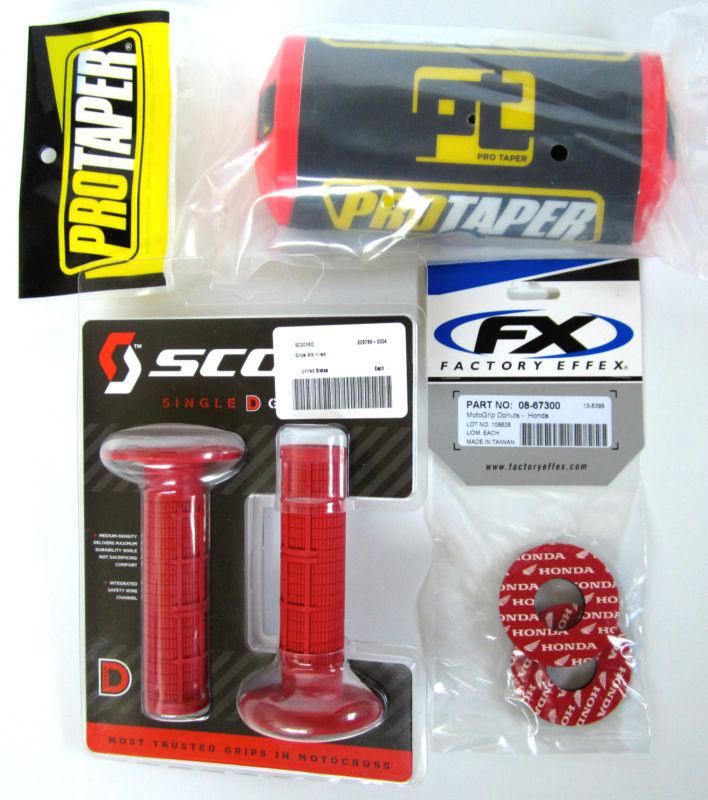 Pro taper protaper red 2.0 fat bar pad scott mxii red mx grips honda grip donuts