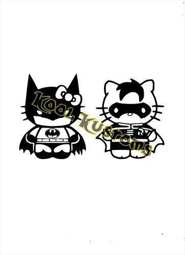 Vinyl decal sticker hello kitty batgirl & robin...funny ...car truck window