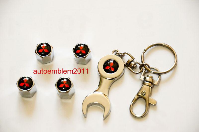 #55 mitsubishi logo tire valve caps badge wheel emblem metal keychain jdm evo