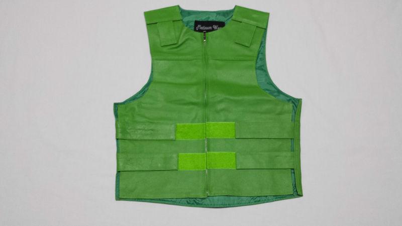 Motorcycle vest: kawasaki green leather bulletproof-style