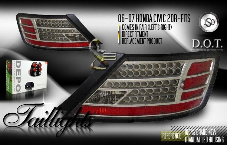 Depo pair euro style titanium altezza tail lights w/ led 06-07 honda civic coupe