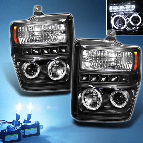 8000k slim xenon hid+black 08-10 f250 f350 f450 dual halo projector headlights