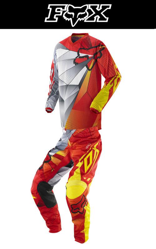 Fox racing kids hc jersey & 180 pant radeon red yellow combo kit dirtbike mx