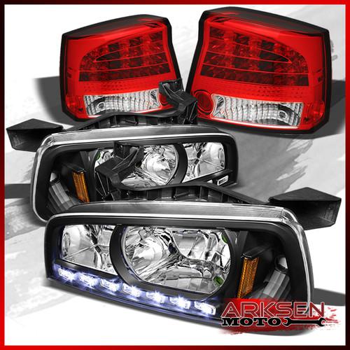 05-08 charger 2in1 black drl led headlights+red clear philips tail lights combo