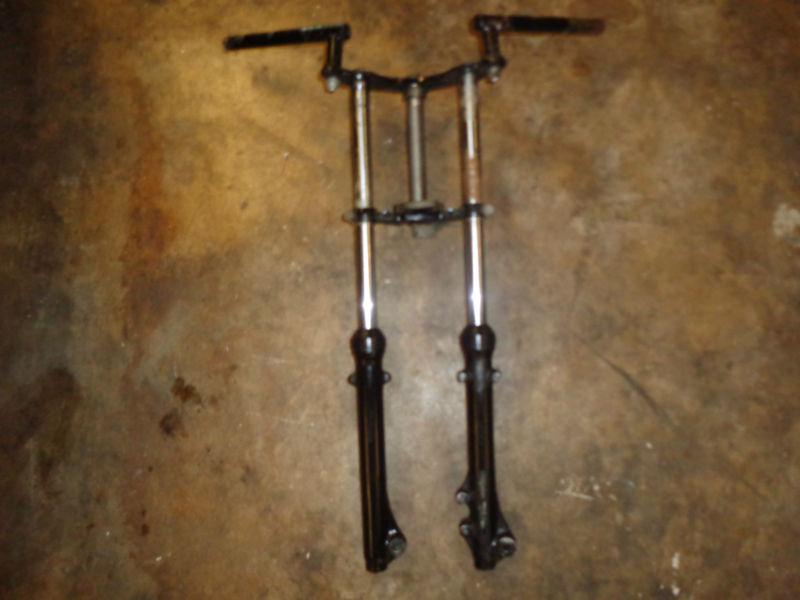 Vintage 1982 kawasaki ar50 motorcycle front forks with triple trees and bars