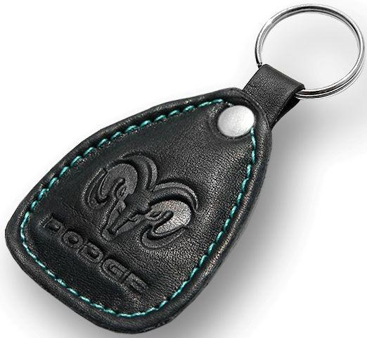 New leather black / turquoise keychain car logo dodge auto emblem keyring