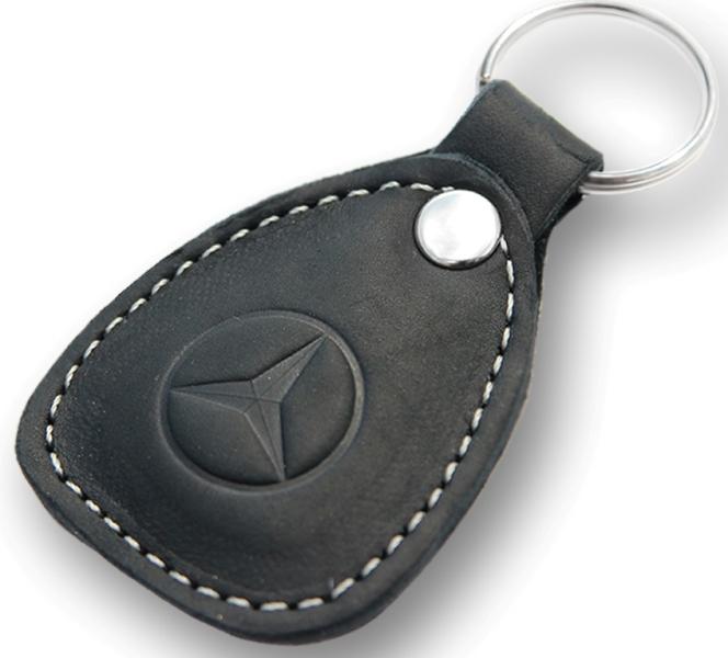 New leather black / white keychain car logo mercedes-benz auto emblem keyring