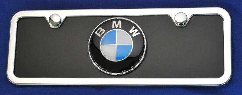 Bmw 3d emblem on black stainless steel license plate 