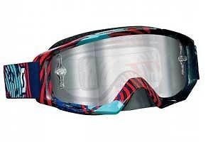 New scott tyrant w/ clear works lens adult goggles, vinyl blue/red, one size