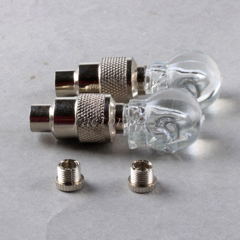 Gau 2pcs skull bicycle tire led flash light valve dust cap car motor tyre white