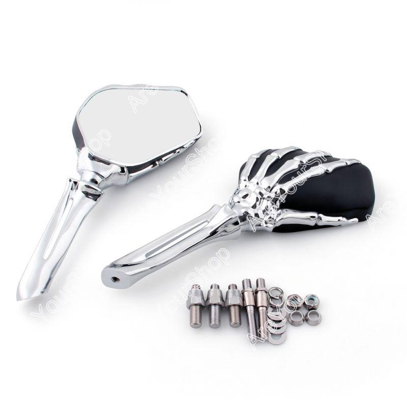 Mirrors aluminum skull hand for honda kawasaki suzuki yamaha cruiser bike chrome