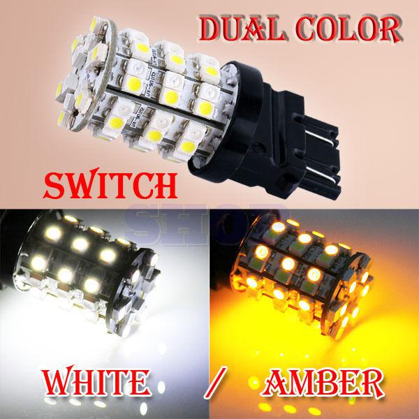 3157 switch back 60 smd white / amber turn signal tail brake led light bulb lamp