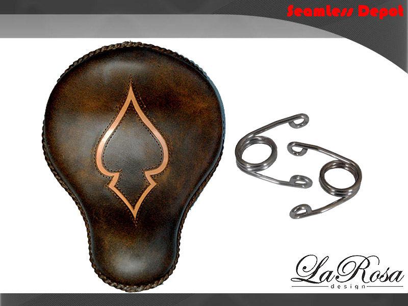 Larosa rustic brown leather harley chopper bobber tan ace inlay solo seat kit