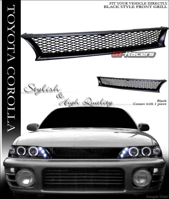 Jdm black tr-d mesh front bumper hood grill grille abs 1993-1997 toyota corolla