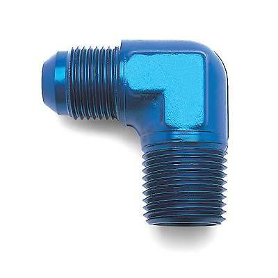 Edelbrock 76524 fitting adapter 90 deg male -3 an to male 1/8" npt blue ea