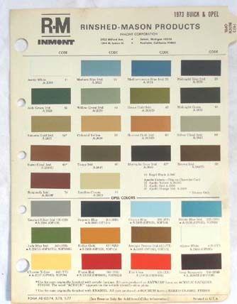 1973 buick  r-m  color paint chip chart all models original 