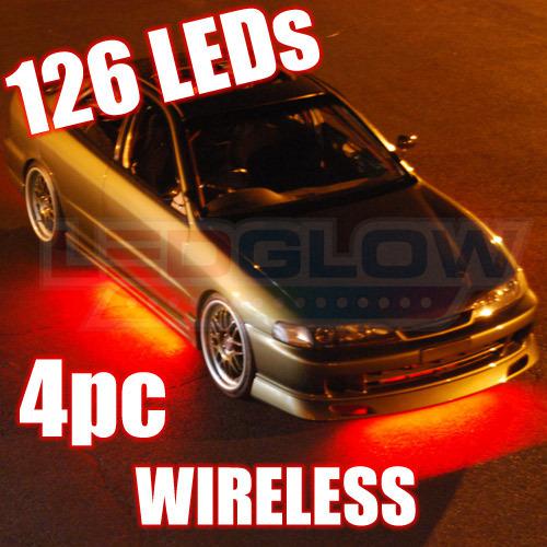 4pc red underglow car led neon lights lighting w. wireless remote