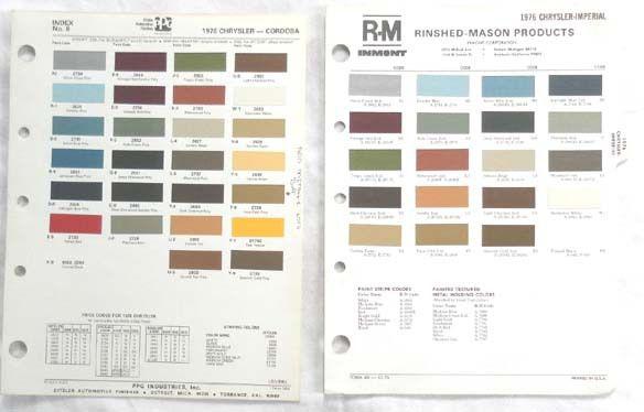 1976 chrysler and imperial ppg r-m   color paint chip charts  all models mopar 