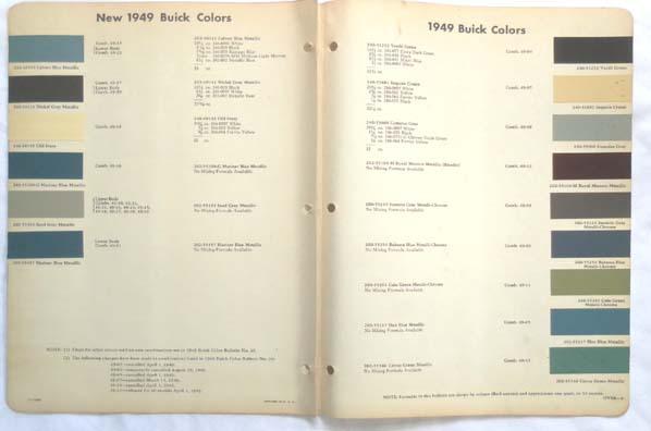 1949  buick dupont  color paint chip chart all models original 