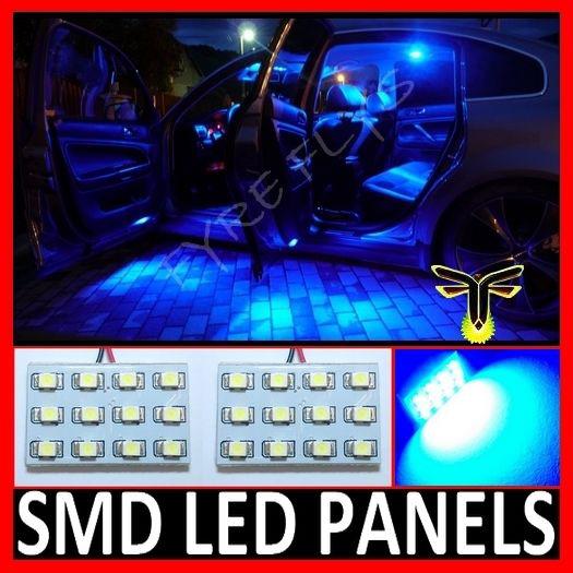 2 pcs blue led dome map interior light bulbs 12 smd panel xenon super hid #a2