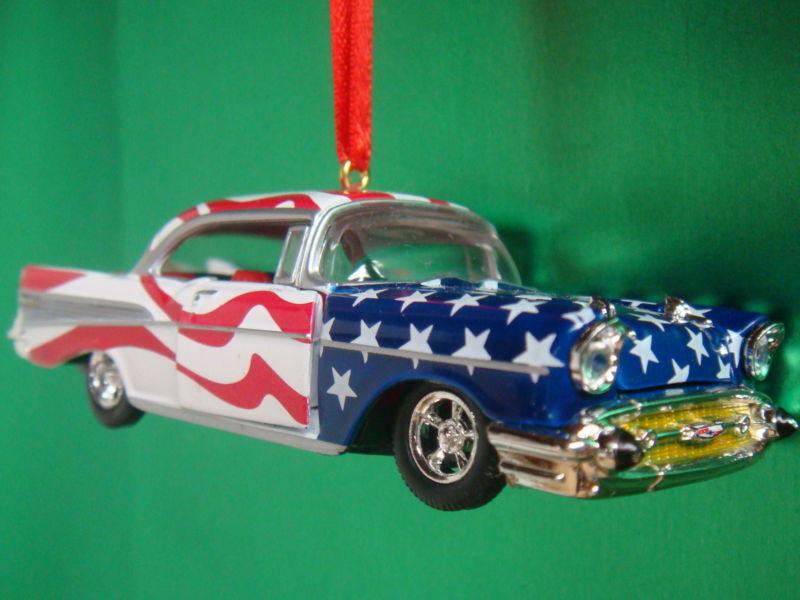 1957 '57 chevrolet chevy bel air patriotic liberty flag christmas tree ornament